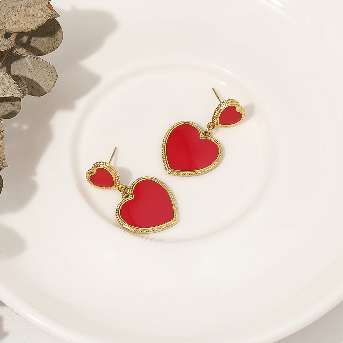 WILD & FREE Red Enamel Stainless Steel Heart Drop Earrings for Women Trendy Sweet Cute High Quality Jewelry Waterproof