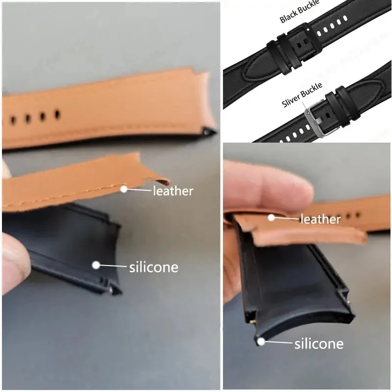 Silicone+Leather Strap For Samsung Galaxy Watch 6 5 Pro 40 44mm Band Watch6/4Classic 47 43 46mm Replacement Correa Bracelet Belt