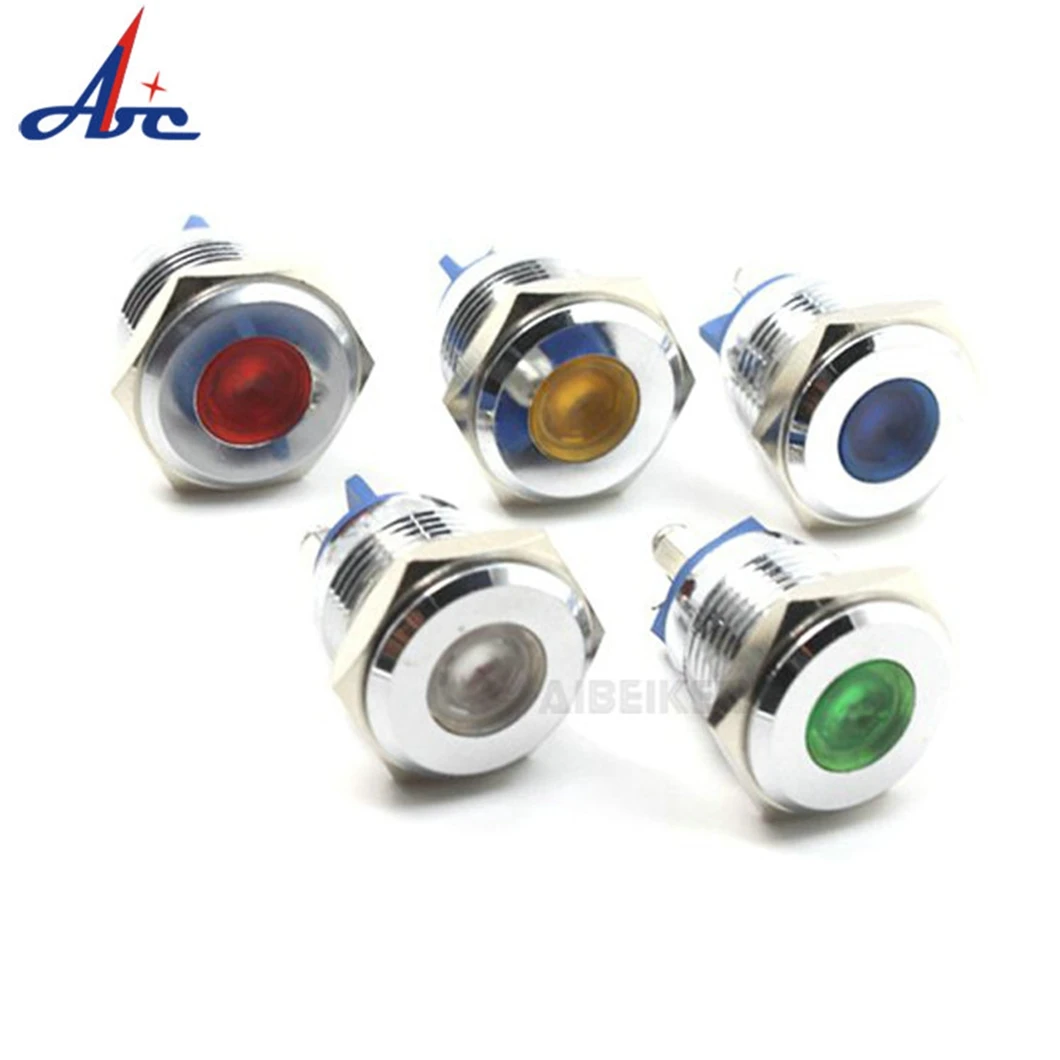 ABILKEEN 10PCS 16MM Flat Head Industrial Indicator Light Metal LED Signal Light with 2Pin Screw Terminal 3V/6V/12V/24V/110V/220V