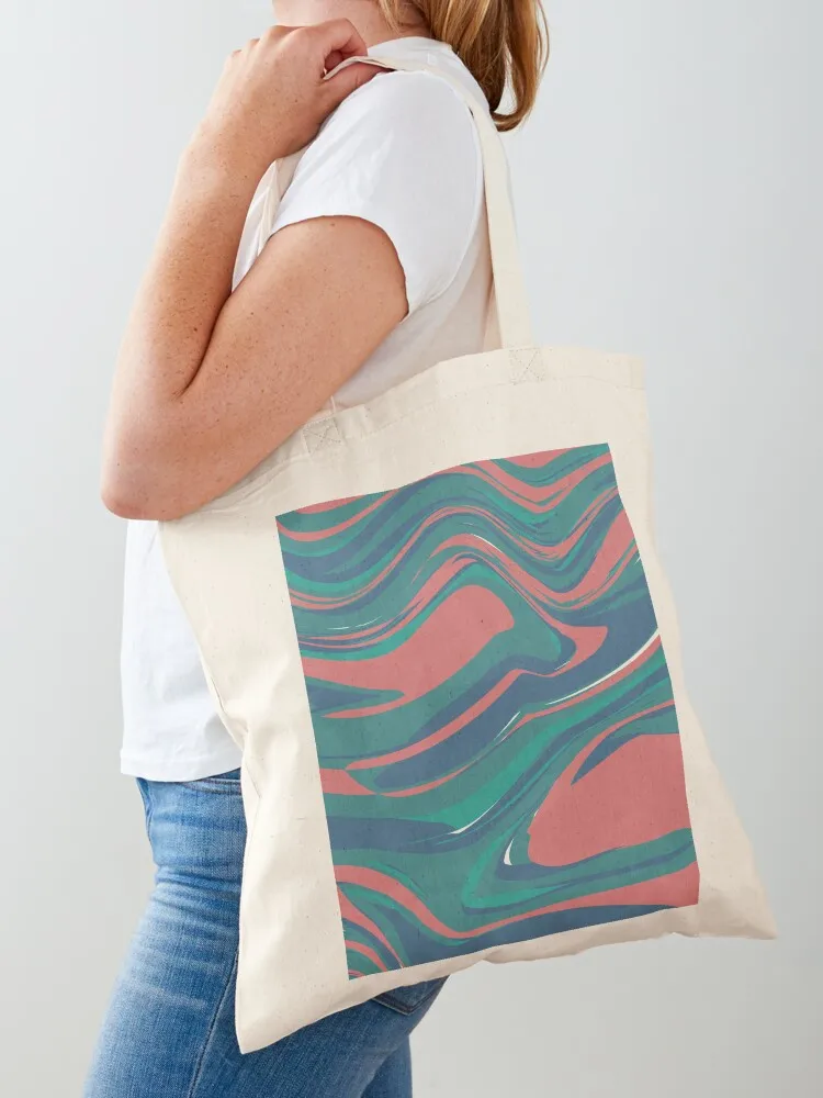 

Tropical abstract liquid art Red and green marbled swirl illustration Tote Bag women bag tote bag men tote canvas