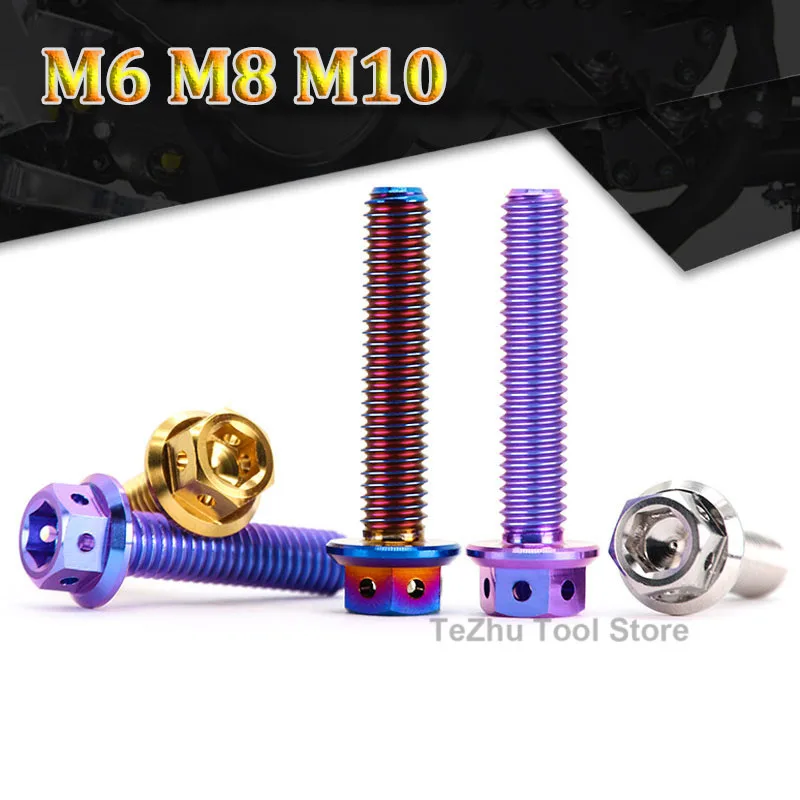 1pc Titanium Bolt M6 M8 M10x 10 15 20 25 30 35 40 45~90mm Flange Inner Outer Hexagon Head Screws for Motorcycle Brake Calipers
