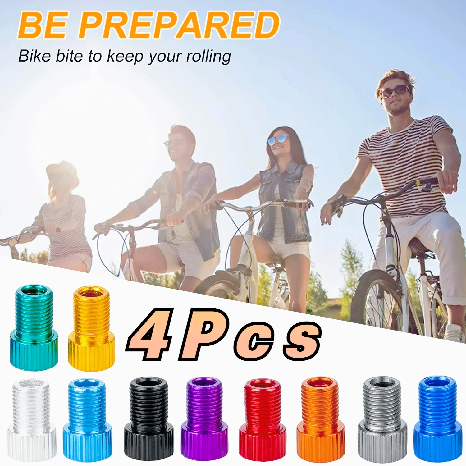 4Pcs Colour Aluminum Bicycle Bike Valve PRESTA to SCHRADER Converter Car Valve Adapter