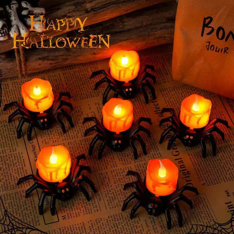 Halloween Spider Candle Light, lâmpada eletrônica, luz noturna brilhante, decoração de atmosfera de halloween, adereços