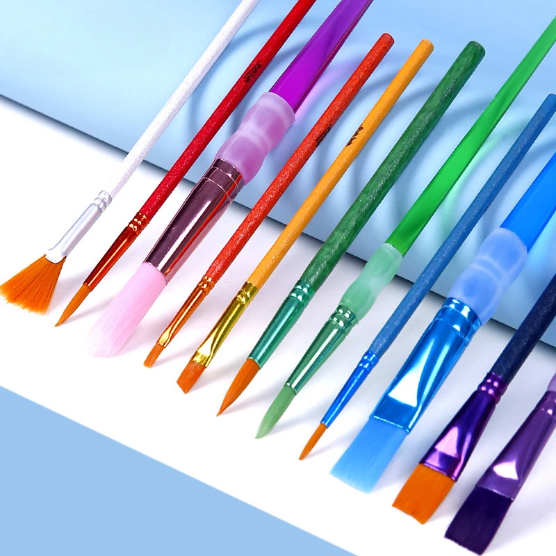 Children's Brush Water Powder Pen Set Training Institution Fan Shaped Color Nylon Haircoat Water Powder Brush Art Supplies