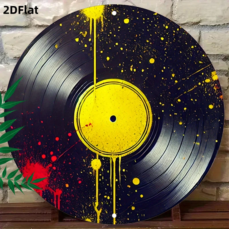2D Flat - 1pc 2D Flat Bold Splatter Round Decor | Retro Vinyl Round Plaque, Urban Grunge Holiday Decorative, Vibrant Drips, Perf