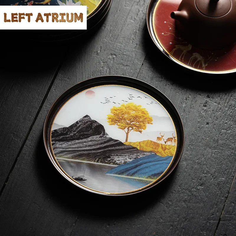 

Fruit Plate National Trendy Style Full Pot Bearing Ceramic Water Storage Bamboo Tea Tray Teapot Base Support Tea Table