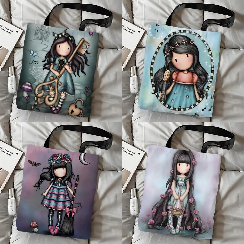 Bolsas de almacenamiento con dibujos animados de S-Santoro Gorjuss, bolso de lona con estampado de doble cara, bolso de hombro de gran capacidad a la moda para mujer