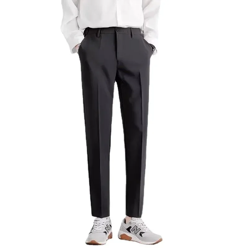 

2023 New Men‘s Suit Pants Stretch Slim Business Office Non-iron Elastic Waist Classic Korean Grey Casual Trouser Plus Size 40 42