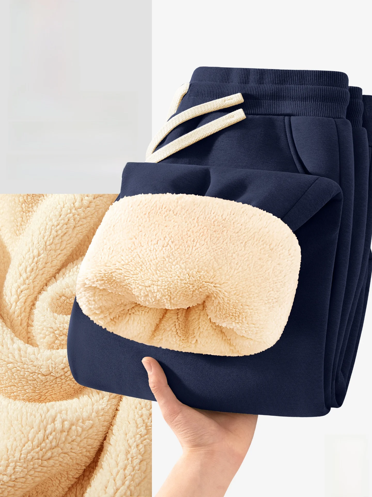 

Men's Winter Thickened Casual Lamb Velvet Drawstring Pants Windproof Warm Youth Popular Long Cotton Polyester Blend