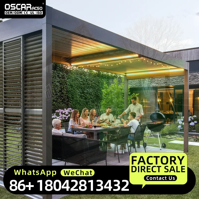 Motorized Outdoor Aluminium Louver Structure for Solar Energy with Adjustable Shading and Ventilation Ideal for Gardens Patios a