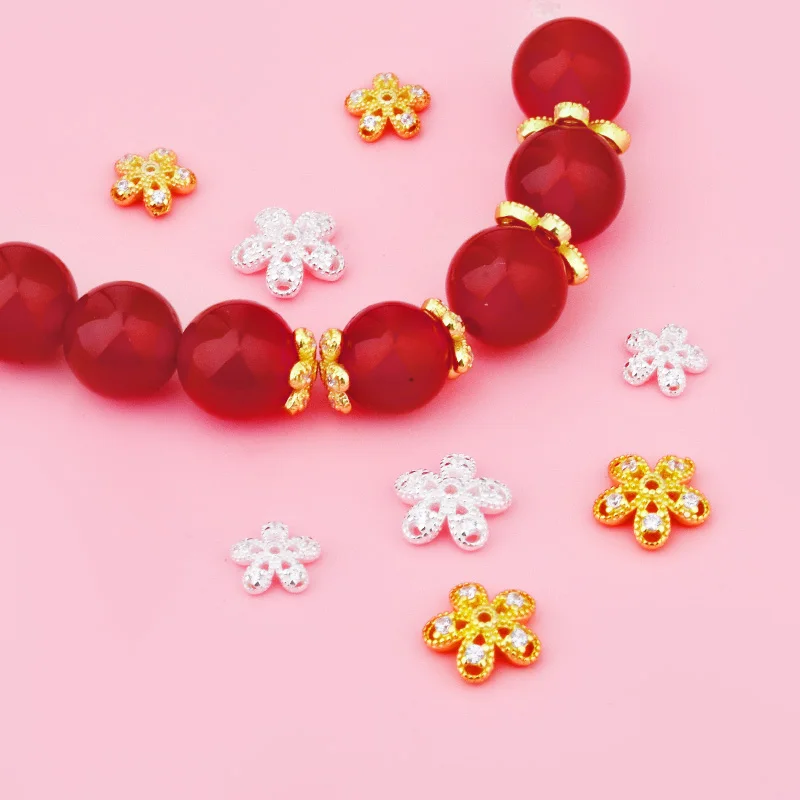 S925 فضة زهرة سماعات أذن منفصلة الخرز الزركون مايكرو إدراج قبعة DIY الملحقات المواد #1