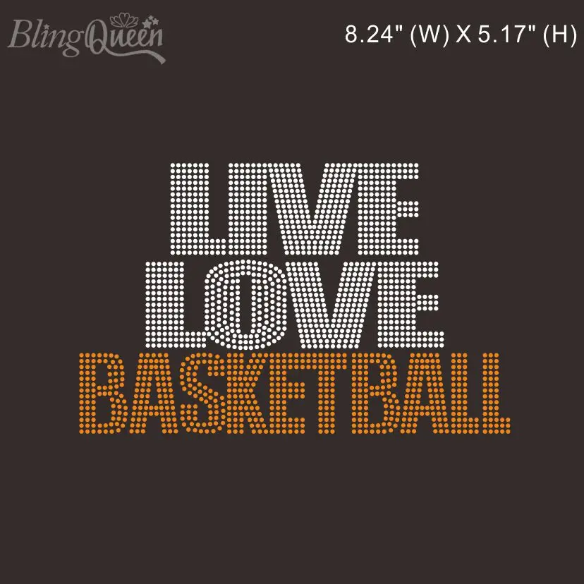 

BlingQueen-Korean Rhinestone Heat Transfers, Live Love Basketball Design, 25Pcs Lot