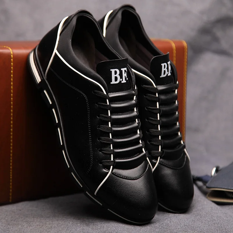 New Men Shoes Casual Sneakers Fashion Spring Autumn Solid Leather Shoes Formal Business Sport Flat Round Toe Light Breathable