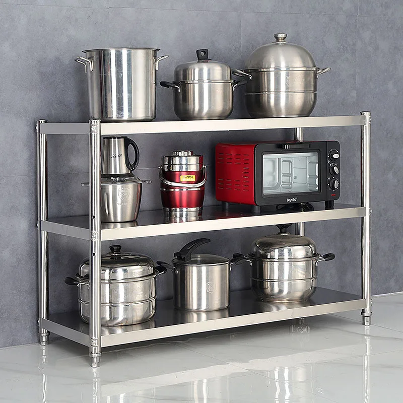 Stainless Steel Three-layer Workbench Table Rectangular Microwave Oven Multi-layer Three-layer Rack Chopping Board Kitchen