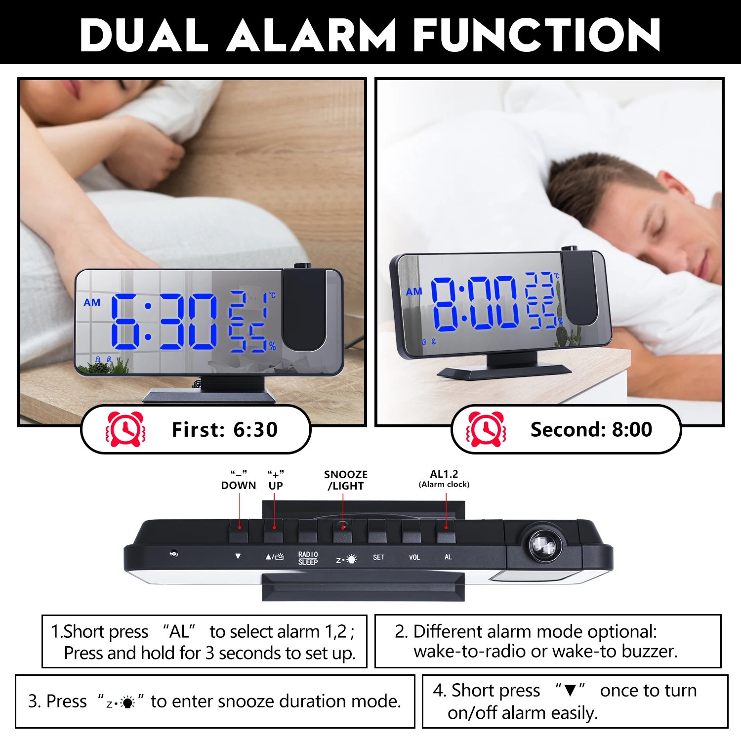 Jam Alarm Digital LED terbaru, jam meja elektronik, jam Desktop USB, Radio FM, fungsi Snooze proyektor, Jam Alarm Digital LED terbaru