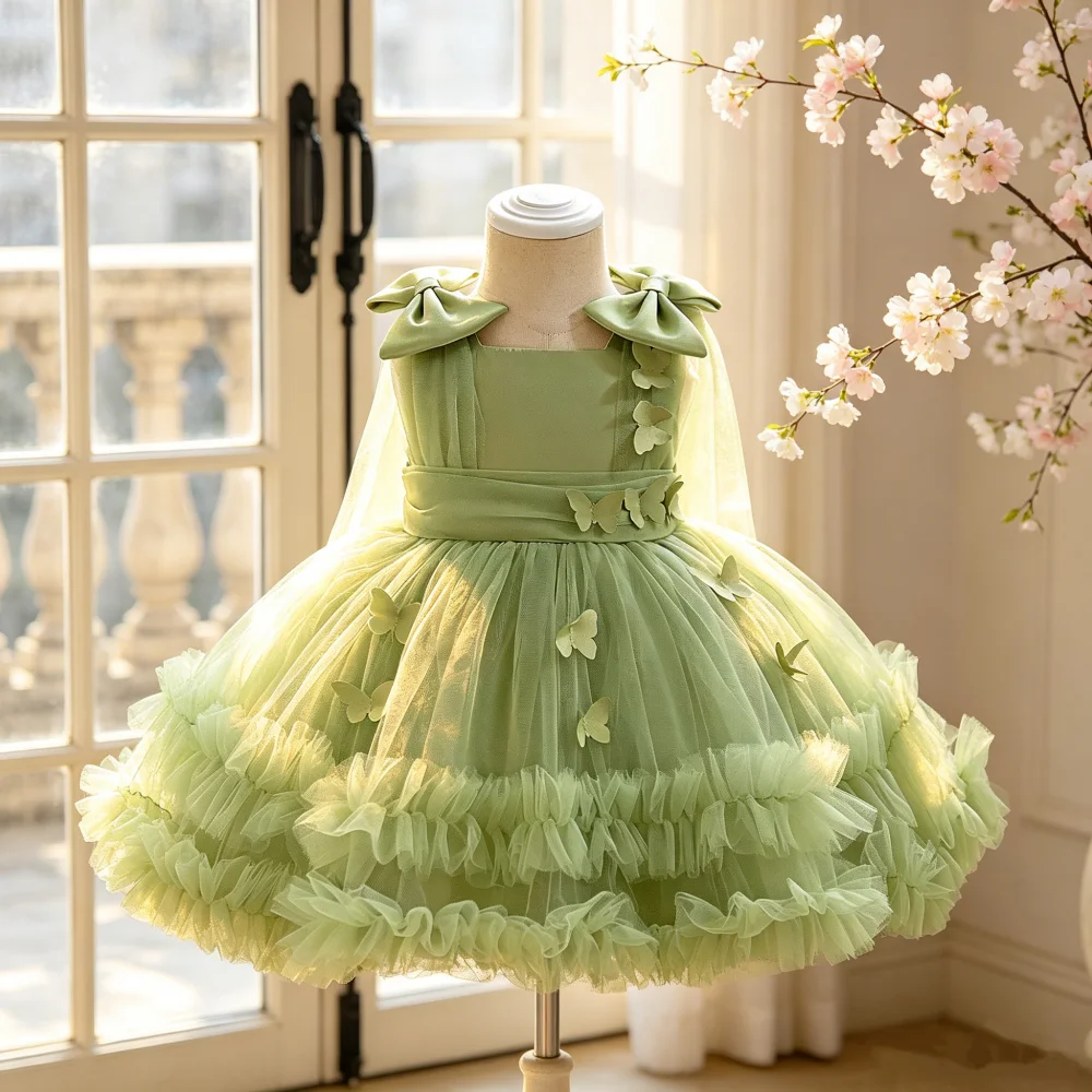 Babykleid mit Schmetterlingsdesign und Tüllrock, perfekt für Baby's Jubiläum oder Geburtstagsfeier. – Detail 2