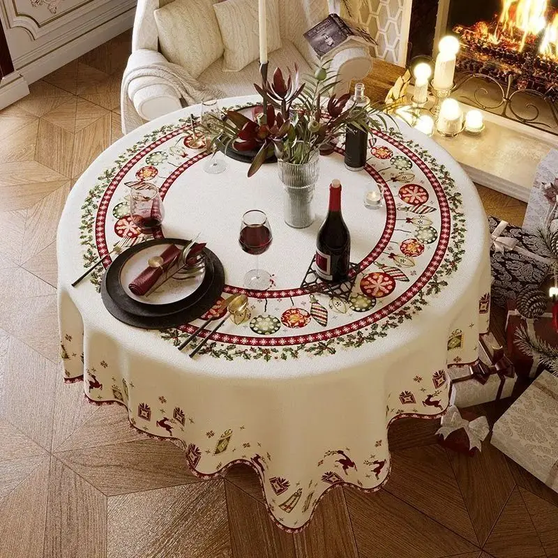 Christmas Tablecloth, New Year Round Table Cloth, High-end Christmas Atmosphere Decoration, Coffee Table Cloth, Spring Festival