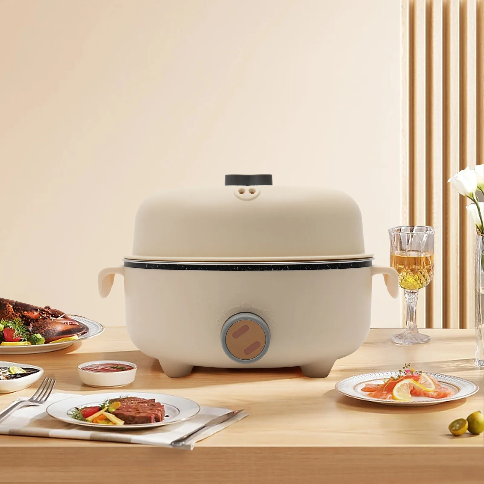 Mini Elektrischer Hot Pot mit Dampfgarer, Elektrischer Kochtopf, 1,5L Tragbare Antihaft-Bratpfanne, Multifunktionaler Reisekocher