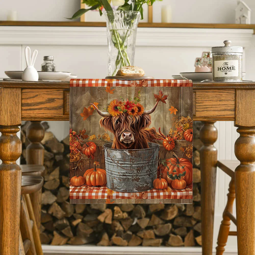 Autumn Iron Bucket Table Runners Kitchen Table Decor Farmhouse Washable Dining Table Runner Holiday Party Wedding Decorations