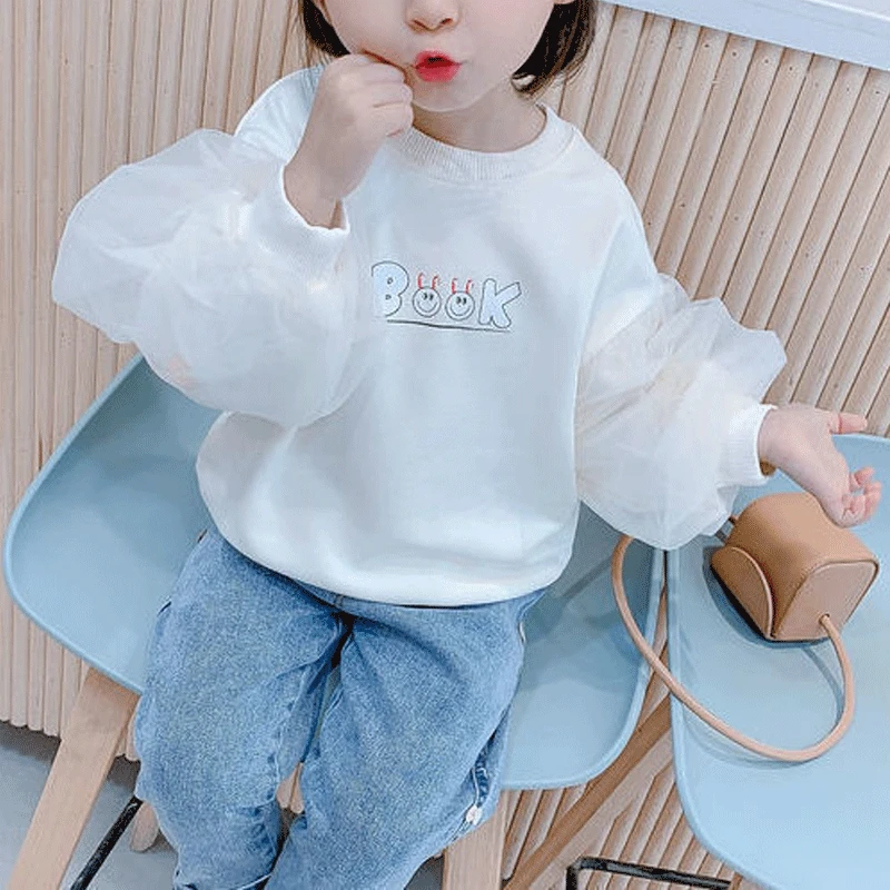 

Свитшот с буквенным принтом, однотонные пуловеры с круглым вырезом для детей, весна 2023, кавайная модная повседневная детская одежда, свитшот для осени