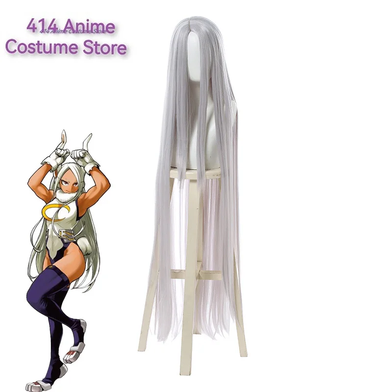 MHA Rabbit Hero Mirko Cosplay Wig 120cm Long Straight Wig 47.24 Inch Women White Hair Anime Miruko Cosplay