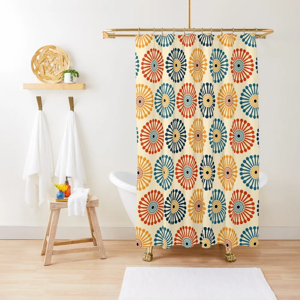 Retro 1970's Mid-Century Modern Dandelion Pattern Shower Curtain Shower For Bathroom Waterproof Fabric Shower Curtain