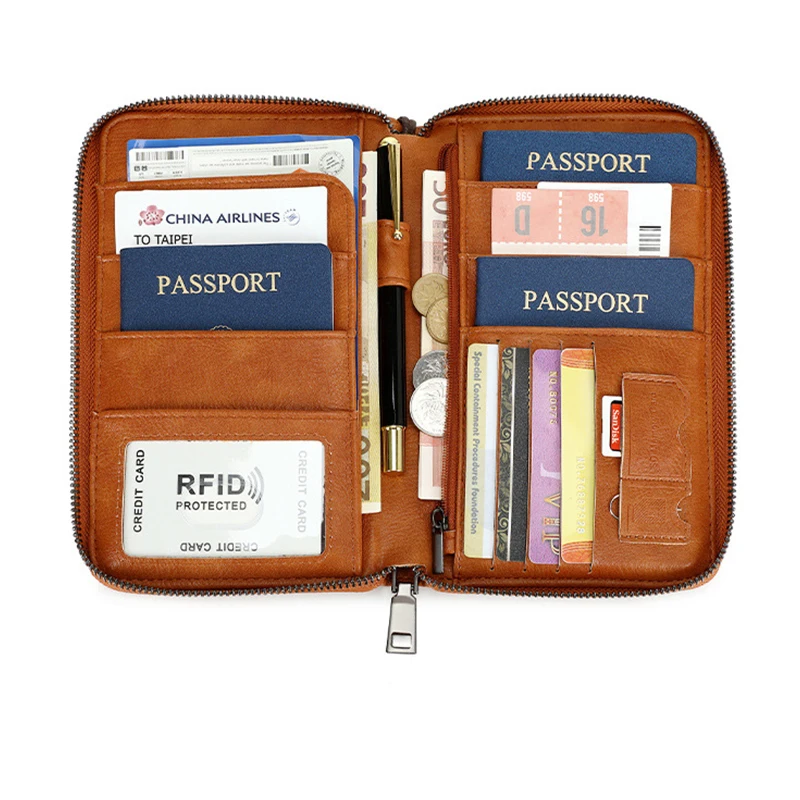 Travel Passport Clip Wallet for Women Men Multifunctional Rfid Anti Theft Pu Card Holder Wallet with Storage Bag Organizer