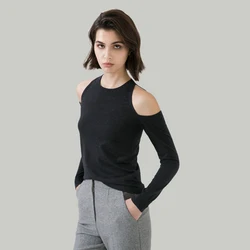 1612 100% Wool Pullover Off  shoulder thin top Sweater For Women Ladies autumn Cloths luxury Women's Clothing