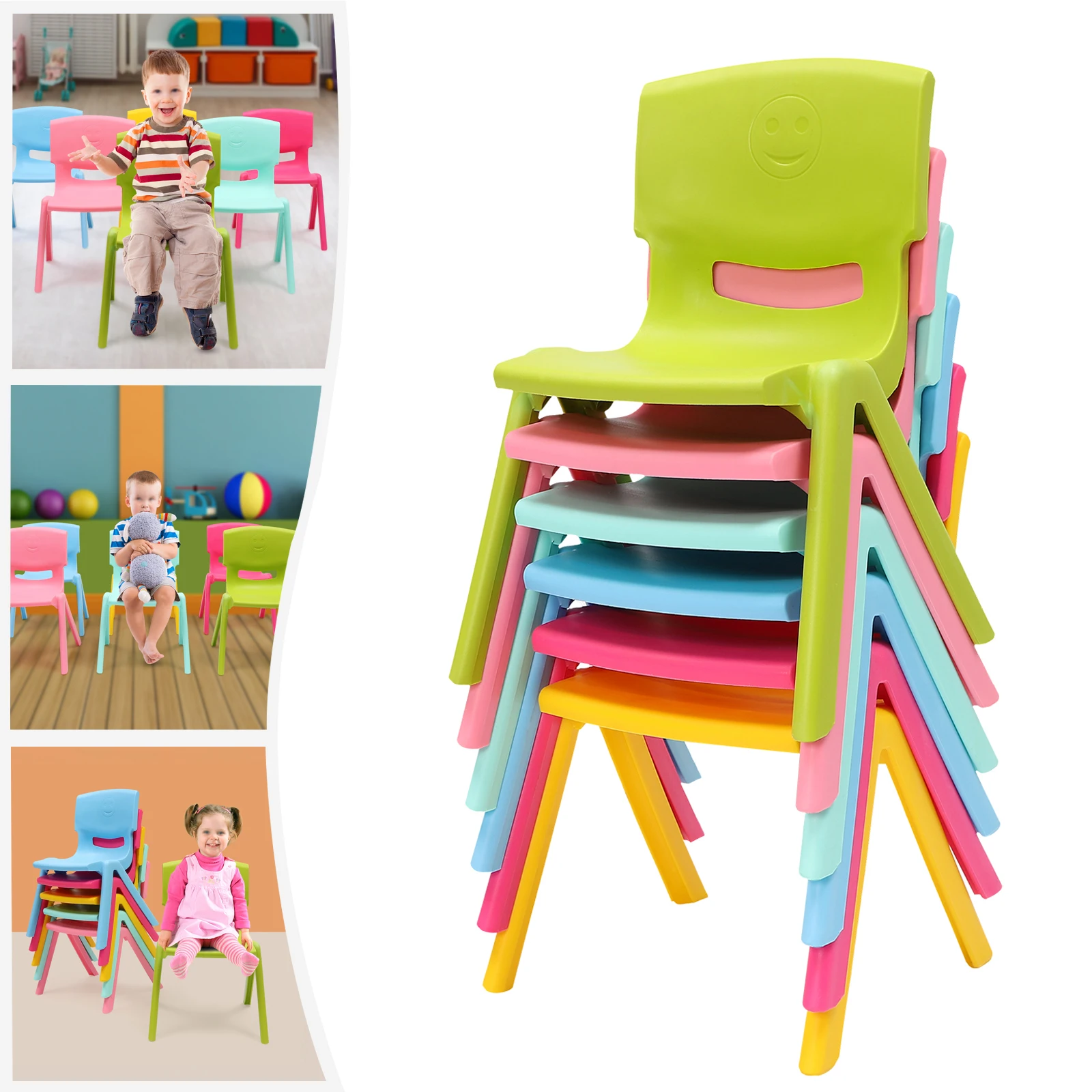 Stackable Stools, 6 Pcs Colorful Plastic Classrooms Chairs for Kids Learning Chairs Indoor Outdoor,Preschool,Daycare Center