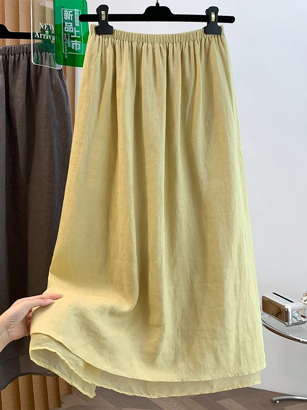 Elegant Linen High Waist Straight Leg  Skirt Women's Summer Thin Skirt Paneling Back Split Hip Concealing Knee-Length Dress