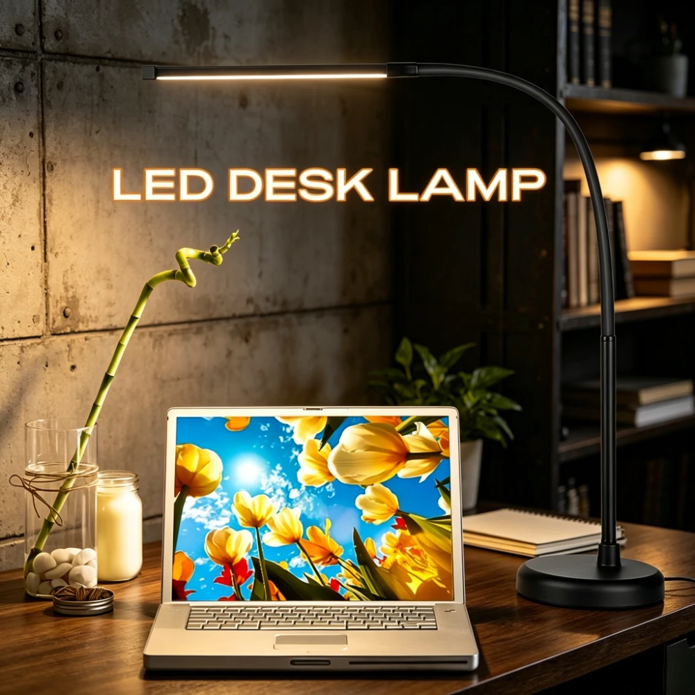 LED Desk Lamp with Base, Eye-Caring Gooseneck Task Light, 360° Flexible Neck, 3 Color Modes, Smooth Dimming for Work Study