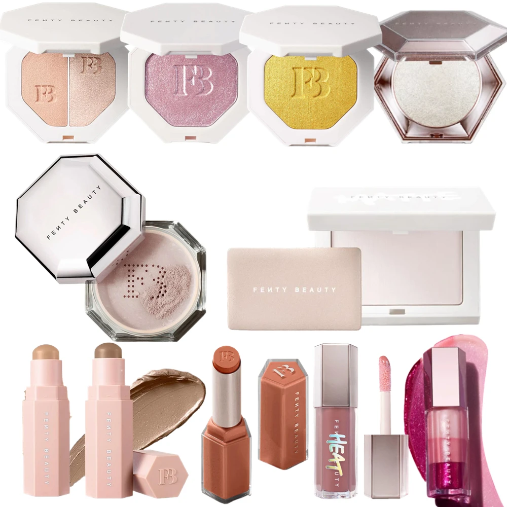 FB Shiny 3D Diamonds Highlighter, Natural Contour Stick, Water Transparent Plumping Lip Gloss Glaze, Double Highlight Makeup