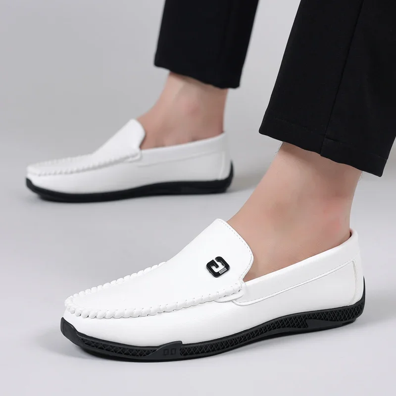 Luxury Brand White Black Leather Men Casual Shoes Formal Men Dress Shoes Designer Men Loafers Breathable Slip on Driving Shoes