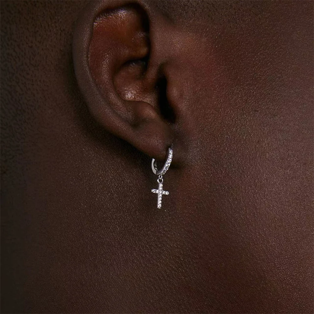 Rock Silver Color Men Stud Earring Hip Hop Crystal Earrings For Women Men Classic Jewelry Trendy Accessories