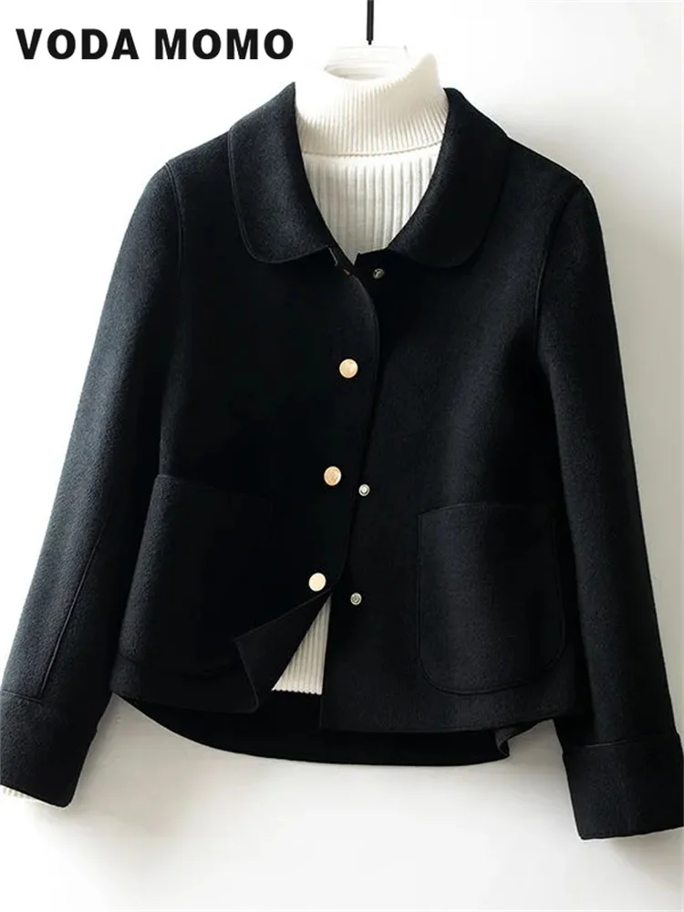 Woman Outerwears Autumn Long Sleeve Cropped Winter Button Coats Elegant Female New Warm Coat Versatile Vintage Commuting style