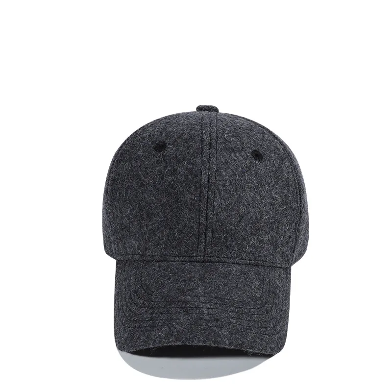 Autumn Winter Blank Woollen Blend Felt Thickened Baseball Cap Customizable Blank 6 Panel Warm Hat  Men and Women Snapback Cap