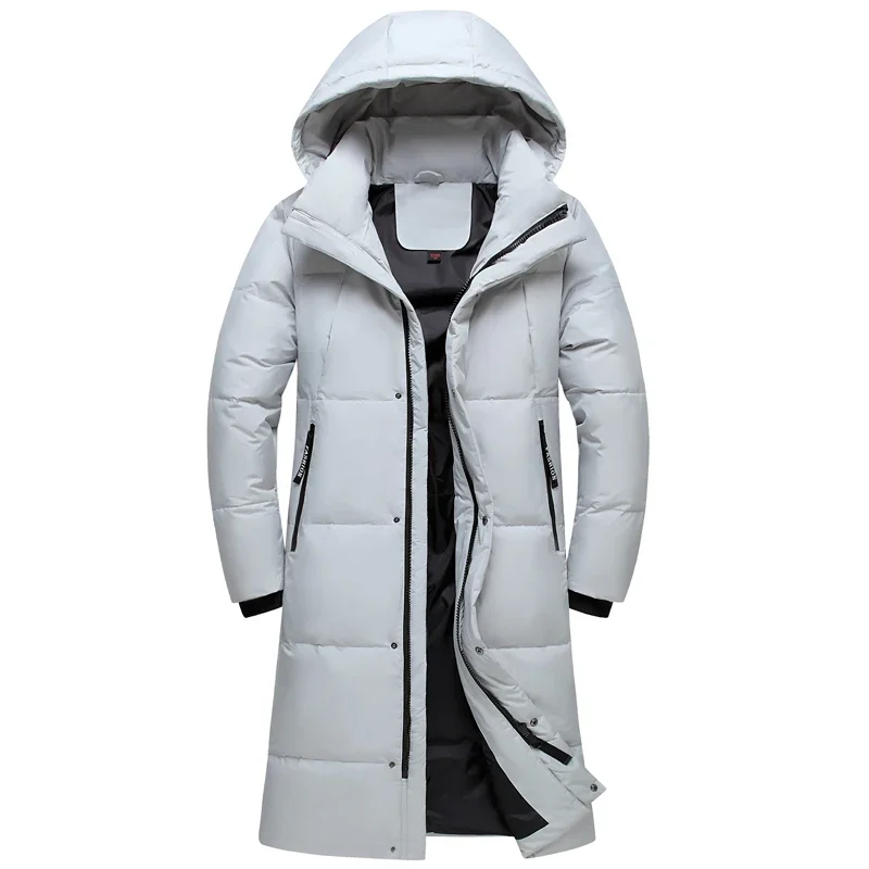 2024 New Arrival Winter Down Jackets Men Overcoat Fashion Thicken Warm 90% White Duck Down Coats for Men Hooded Black Long Parka