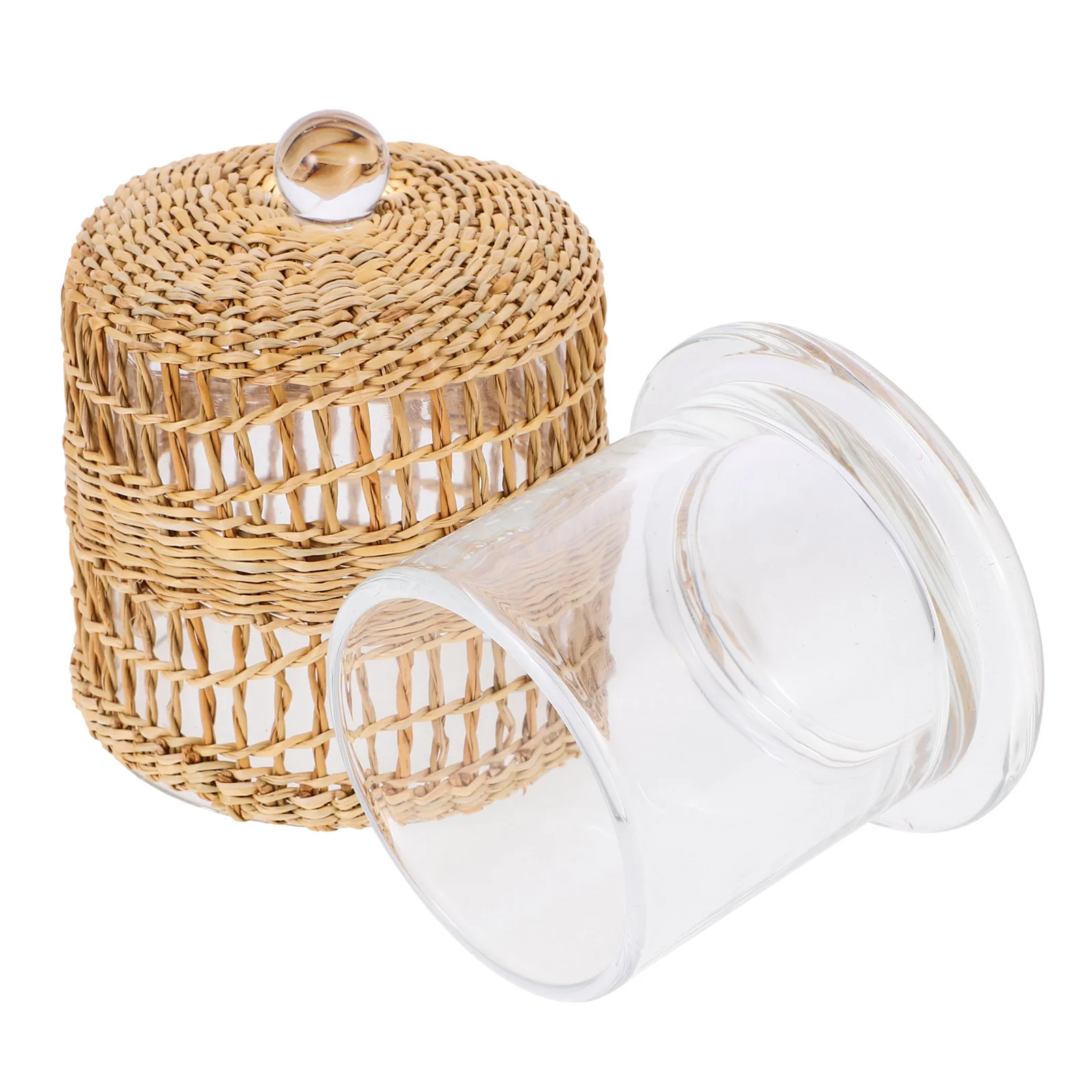 

Straw Wrapped Glass Dome Transparent Practical Decorative Cover Home Bedroom Living Room Office Display