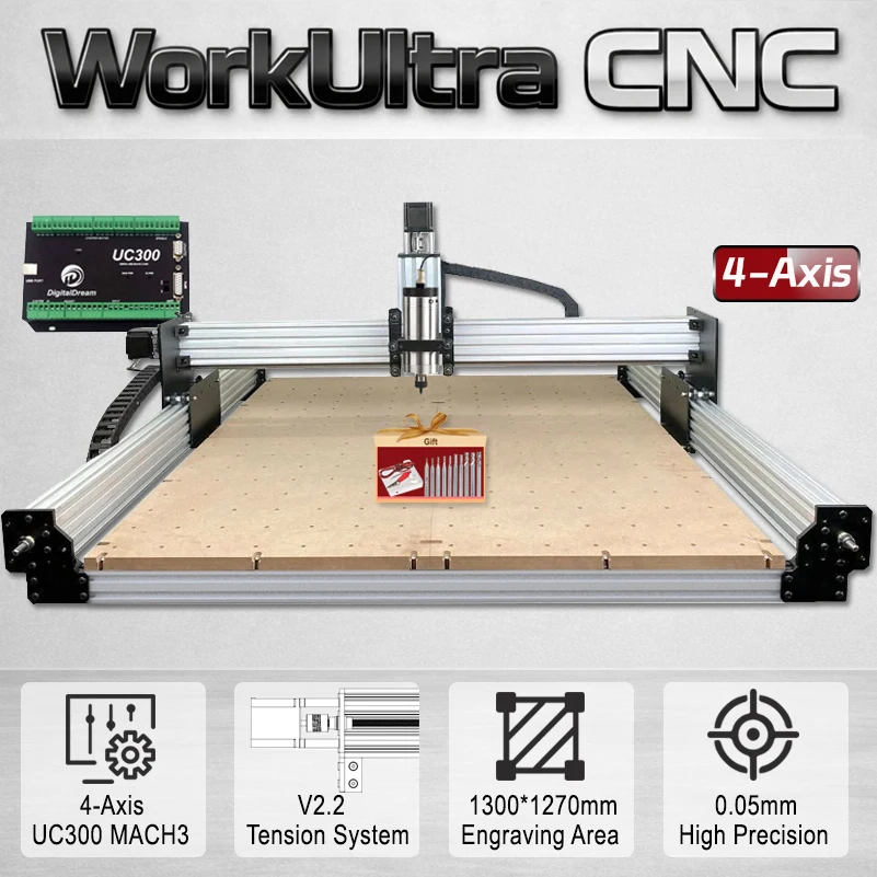 

BulkMan3D WorkUltra V2.2 4 Axis CNC Router Machine Mach3 Control High Precision Engraver for Wood Metal Acrylic PCB Cutting DIY
