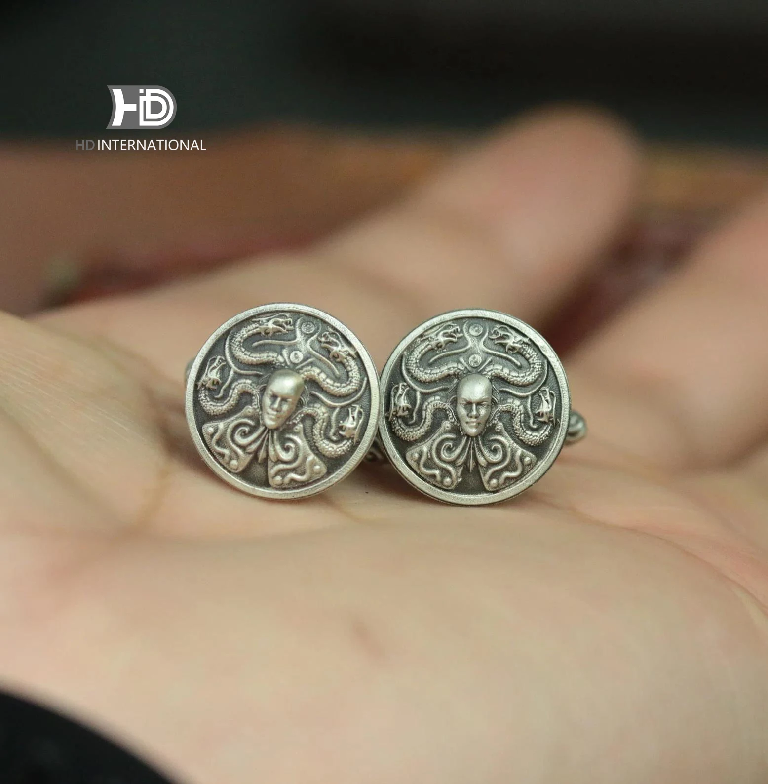 925 silver Medusa Cufflinks female snake god Greek Mythology Jewelry