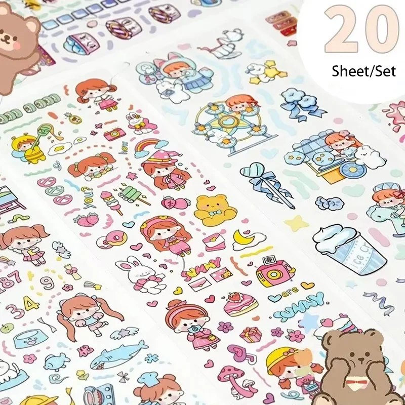 Women\'s Cartoon Pet Long Stickers 20pcs Handbook Decoration Seamless Waterproof Material Pack Girls Paste