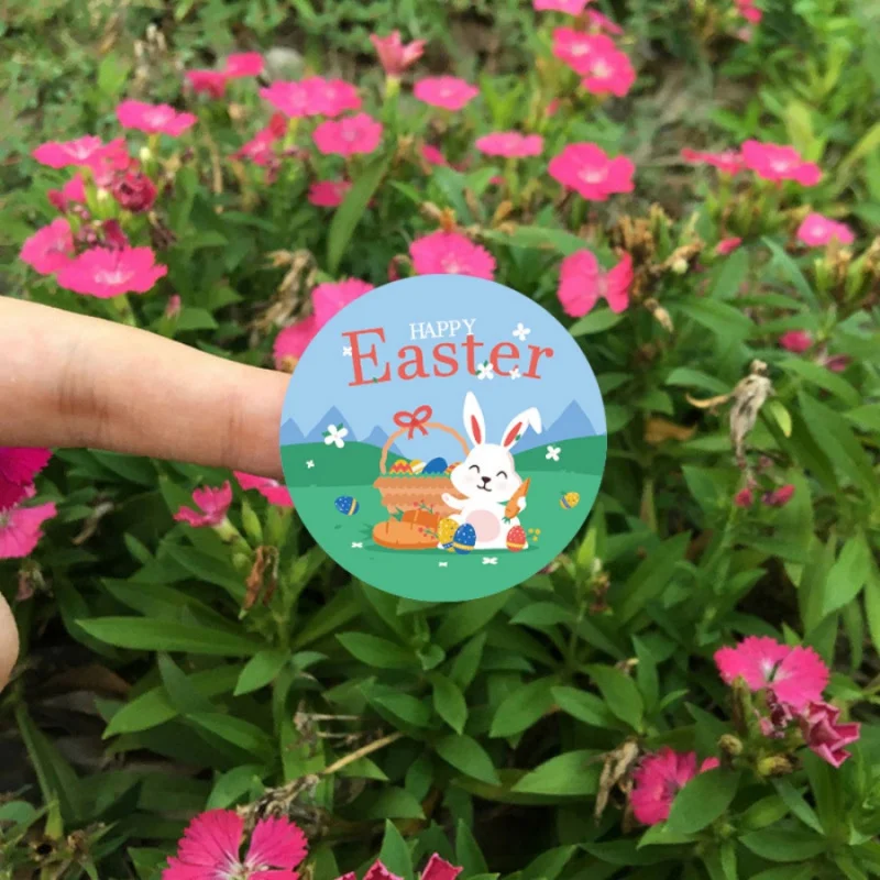 500pcs/pack Easter Bunny Stickers Cute Colorful Egg Adhesive Stickers Spring Colorful Gift Packaging Bag Sealing Labels