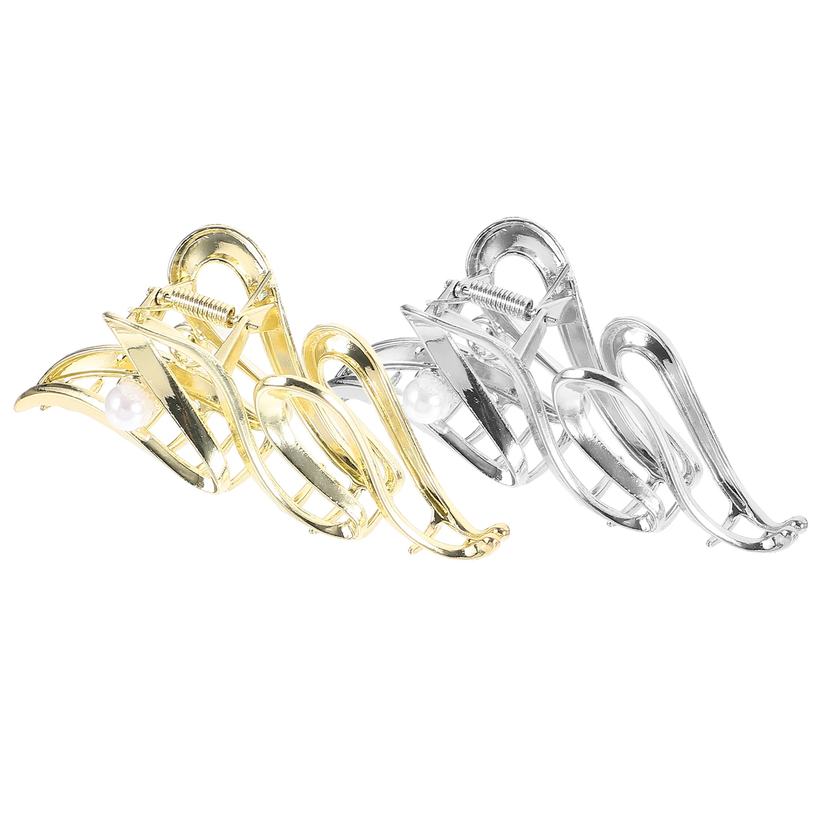 

2pcs Pearl Shark Claw Clips Metal Hair Grips Large Size Silver Gold Medium Claws Thick Thin Hair Women Accessories Styling