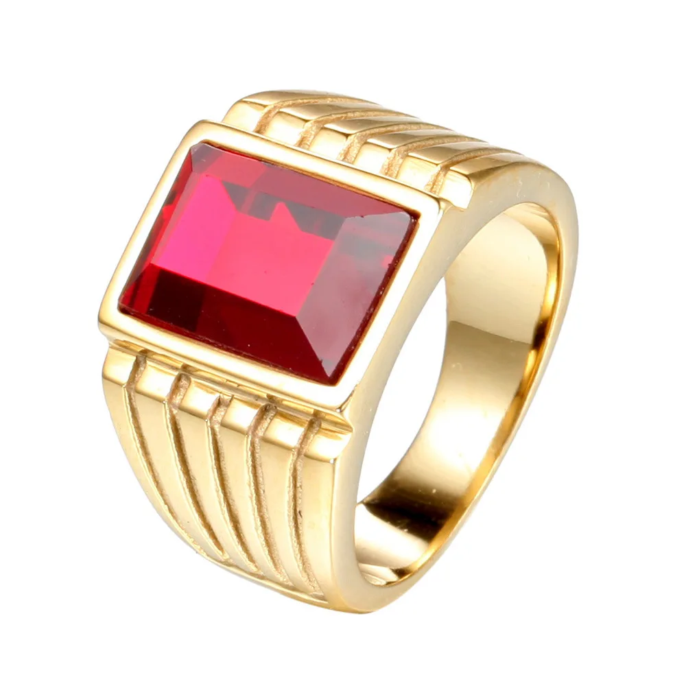 Punk Multicolor High Quality Large Stone Ring for Men Women Fashion Hip Hop Striped Stainless Steel Ring Biker Jewelry Wholesale - Image 6