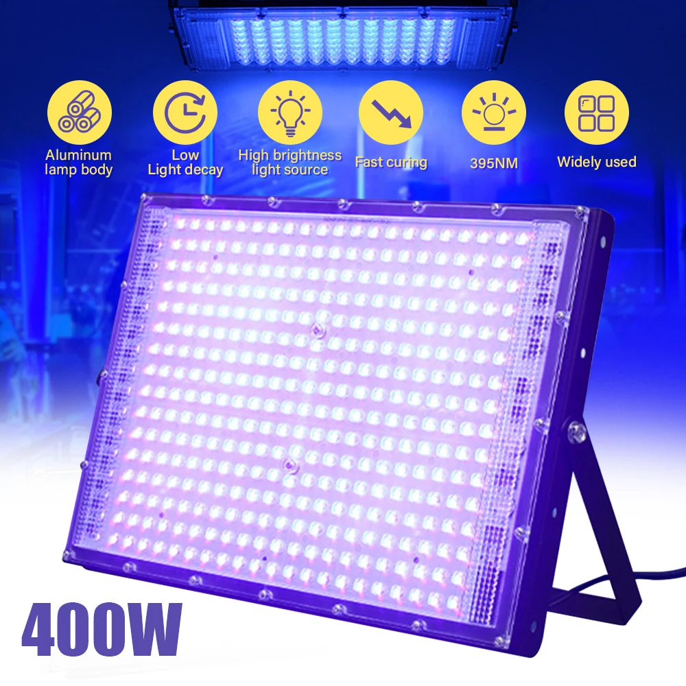 395nm 400nm Led UV Floodlight 220V Ultraviolet Stage Lamp 400W LED Stage Blacklight Waterproof Disco Party Stage Backlight
