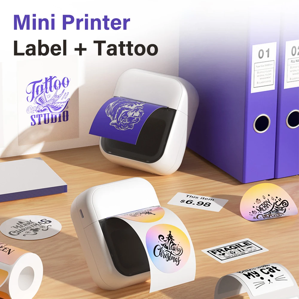 2Inch Portable Mini Tattoo Printer Mini Thermal Label Printer Self-adhesive Sticker Maker Tattoo Transfer Paper Printing Machine