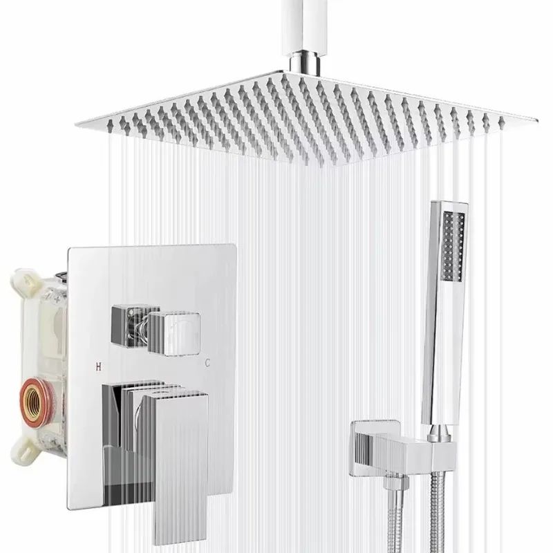 Luxury Bathroom Rain Mixer Shower Combo Set Ceiling Mount Panel Concealed Shower System Rainfall Shower Head with Handheld