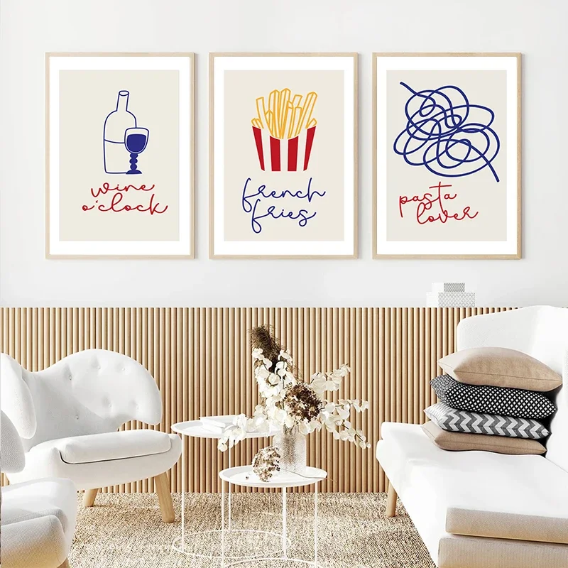 Unframe Modern Minimalist Fruits Food Drinks Wall Art Print Canvas Painting Stick Figures Poster Picture for Dinning Room Kitche