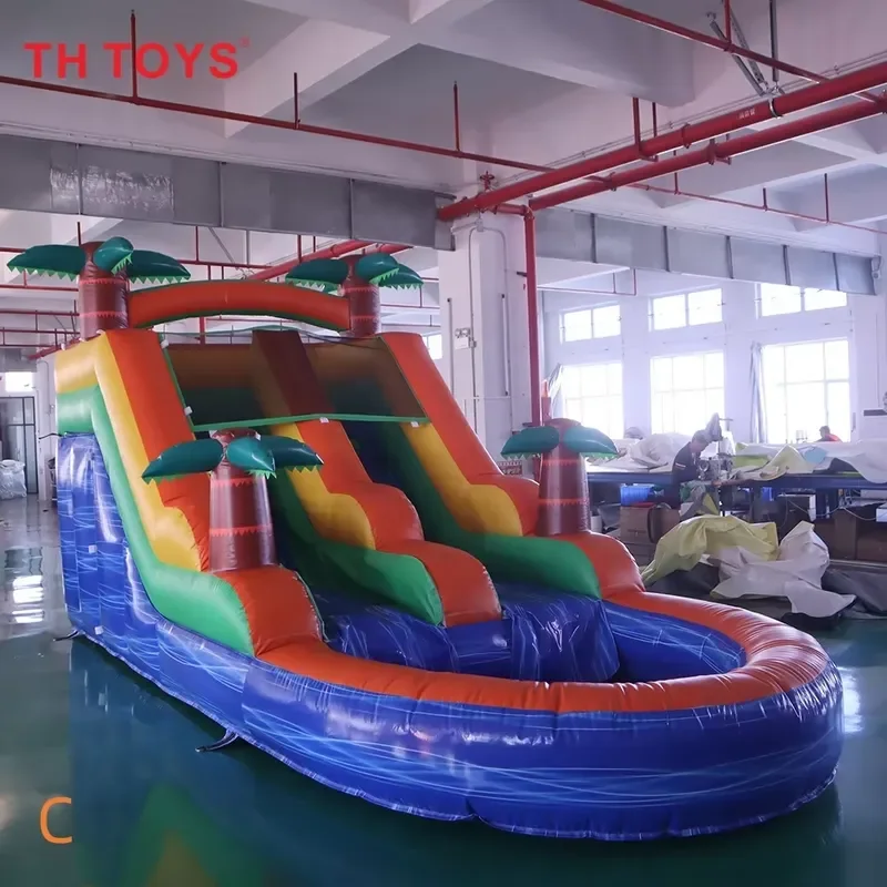 Kids Inflatable Water Slide with Pool Palm Inflatable Bouncer Slide Summer Entertainment