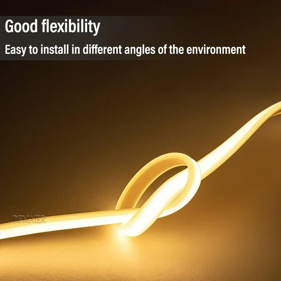Lampu Strip LED COB 110V 220V Super Terang 360LED/m Tahan Air Dengan Saklar Catu Daya EU/US Lampu Luar Ruangan Fleksibel 1M-100M